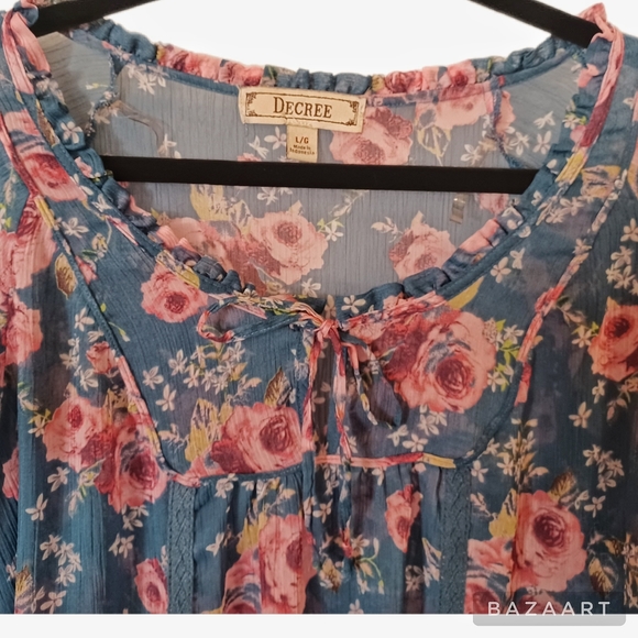 Decree Sheer Floral Peasant Blouse - Picture 2 of 8